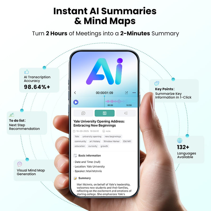 AI Voice Recorder, Note Taking Device Transcribe & Summarize Voice Recorder | With Display, App Control, Supports 132+ Languages, 100H, 64GB, Magnetic Audio Recorder for Lectures Meetings Calls, Black G-Black