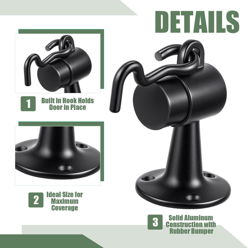 Yaocom 2 Pack Heavy Duty Floor Mounted Door Stop 3.5 Inch Aluminum Commercial Grade Door Stopper with Rubber Bumper & Stainless Steel Screws (Black) Black