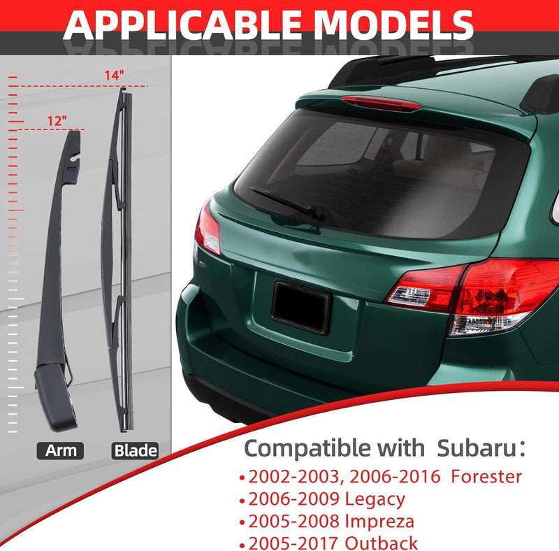 OTUAYAUTO Rear Windshield Wiper Arm with Blade Complete Set Replacement for Subaru Forester 2002-2016, Subaru Outback 2005-2017