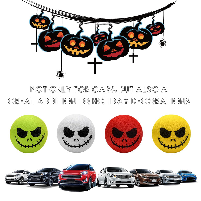 4 PCS Car Antenna Toppers, Skull Spooky Smile EVA Doll Auto Antenna Ball, Halloween Skull Smile Face Anti-Collision Antenna Topper for Most Vehicles, Car Accessories