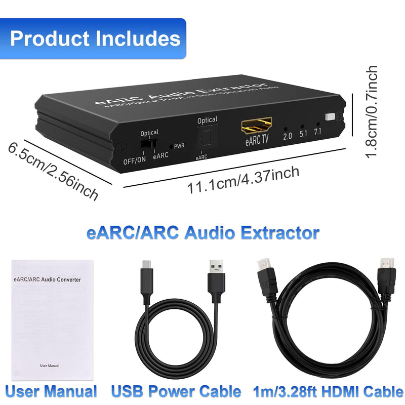 Tendak 192KHz eARC/ARC Audio Extractor, Digital to Analog Audio Converter, HDMI eARC/ARC + Optical to HDMI + Optical + L/R + 3.5MM Stereo for HDTV Soundbar Speaker Amplifier Headphones