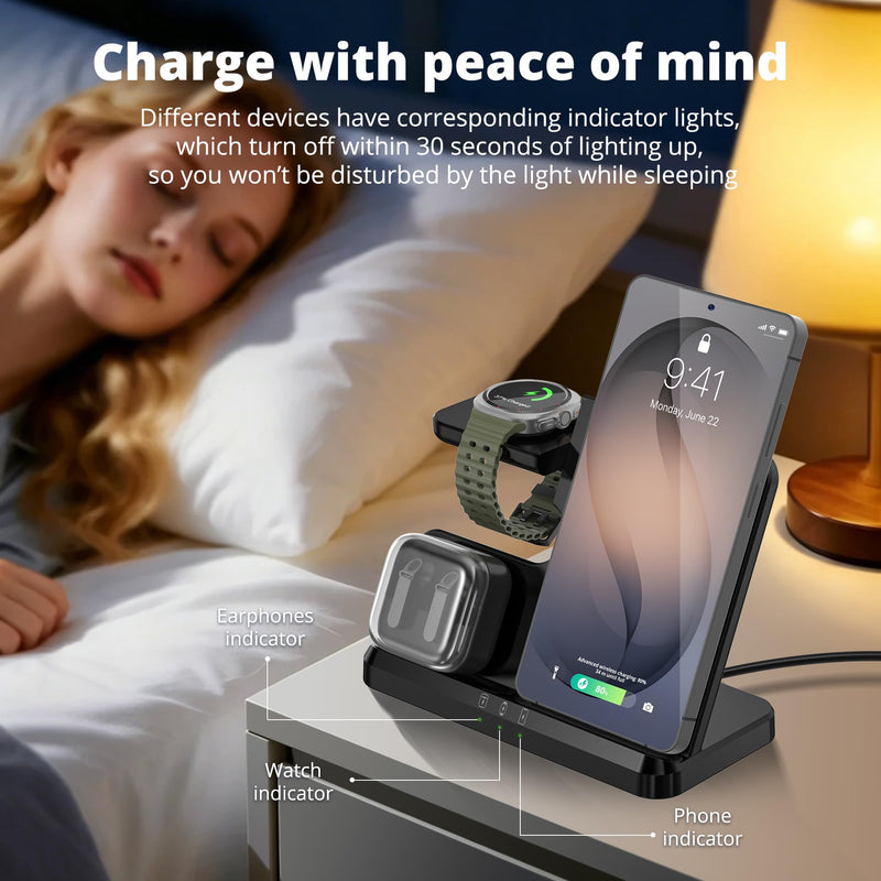 Wireless Charger for Samsung Charging Station, 3-in-1 Fast Charging Station for Samsung S26-S10/Note/Z Fold Flip8, Simultaneously Charges Galaxy Watch 8-1 & Buds – Not for Watch 9/Ultra2