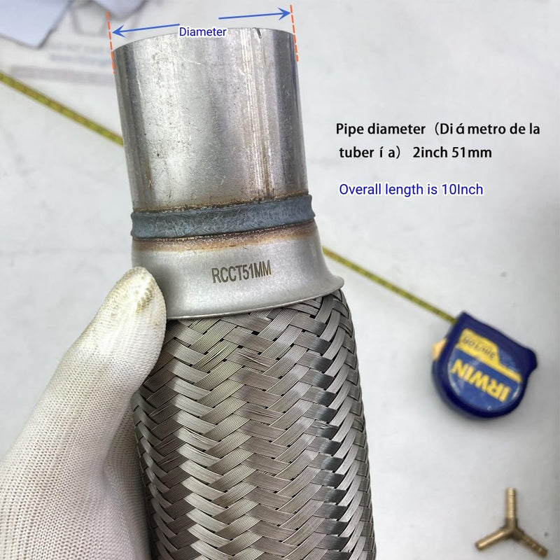 2Inch Flex Pipe Exhaust 51mm Flexible Exhaust Connector/Universal Flex Pipe Coupler with Extension/Inner Braid 10Inch Length (2In) 2In