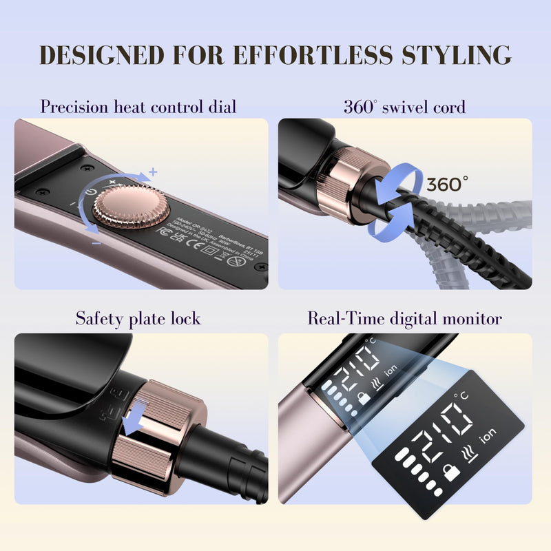 BarberBoss Hair Straighteners for Women, Precision Ceramic Hair Straightener with Floating Plates, Negative Ion & Keratin Technology, LED Temperature Control, Flat Iron for Straightening, QR-8412