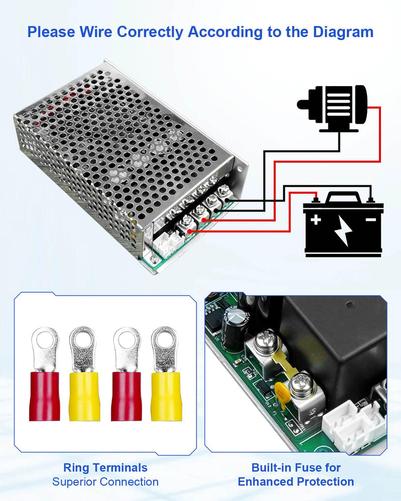DC Motor Speed Controller Max PWM 3500W, DC 10V-50V & Rated 60A/ Max 100A Brush Motor Stepless Speed Controller with Forward-Brake-Reverse Switch & Ajustable Potentiometer