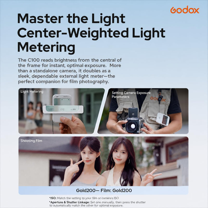Godox C100 Transparent Viewfinder Camera with 1GB TF Card | OTG phone sharing, built-in light meter, photo/video modes, four aspect ratios, approx. 65g pocket body