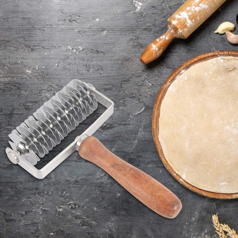 Shipenophy Pastry Lattice Roller Cutter, Stainless Steel Roller Knife Lattice Pie Crust Cutter with Wood Handle, Dough Lattice Roller Cutter Kitchen Cooking Baking Tools for Dought Cookie Pie Pizza