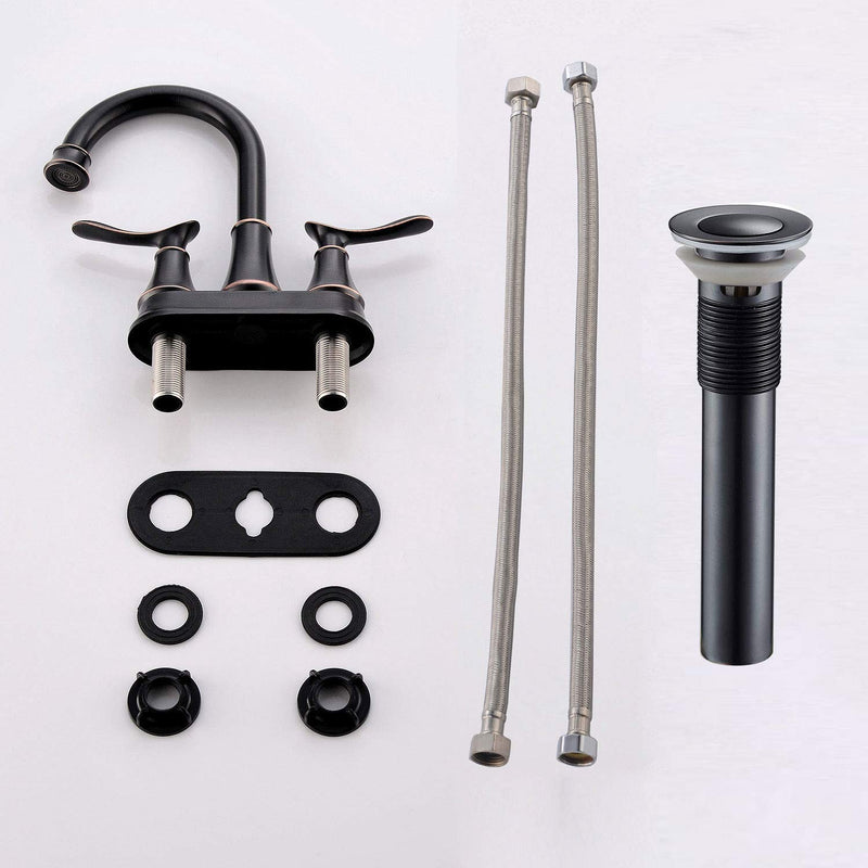 KINGO HOME Modern 2 Handle Oil Rubbed Bronze Bathroom Faucet, Bronze Bathroom Faucets RV Rubbed Bronze Bath Vanity Faucet for Sink 3 Hole with Water Supply Lines and Pop Up Drain