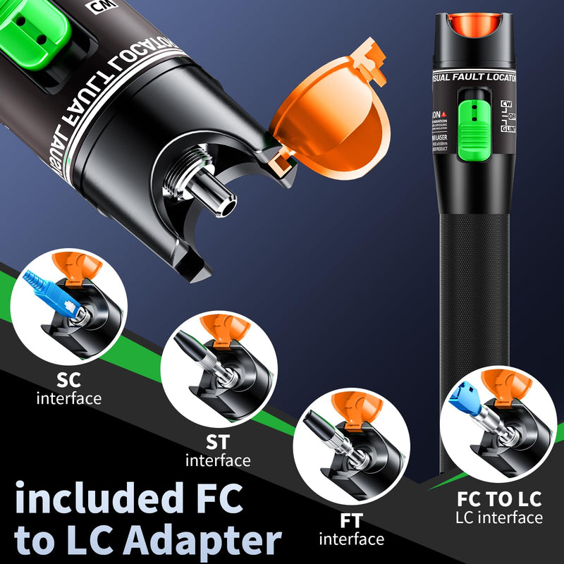 Visual Fault Locator 30KM - VFL Fiber Optic Tester Kit Include Single Mode 9/125um FC Male to LC Female Adapter, Fiber Optic Lights for Network Cable (Battery not Included) 30km-Battery Not Included