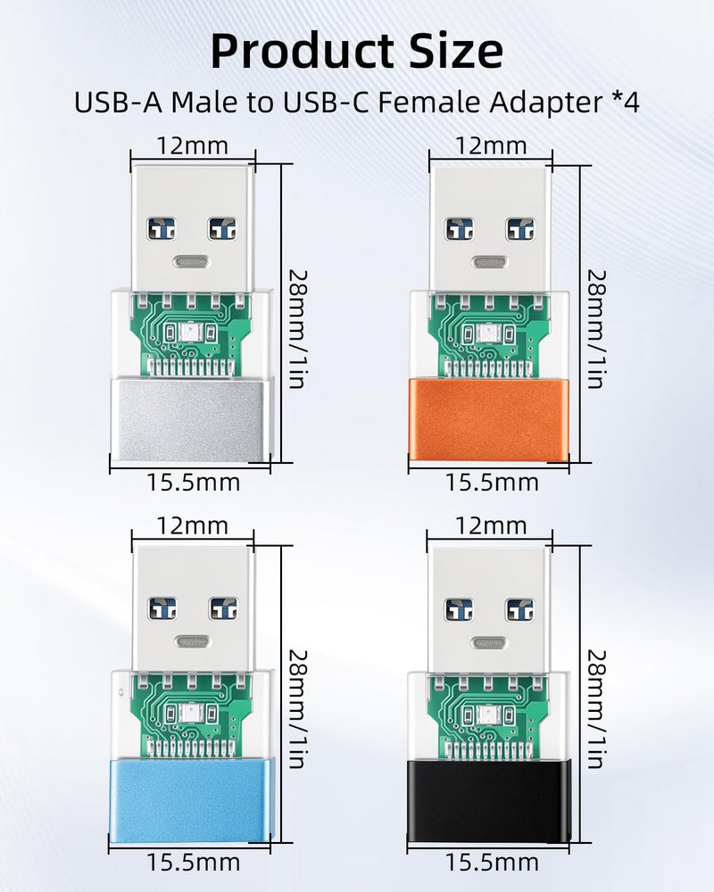 GELRHONR USB C to USB Adapter, Type C Female to USB Male Adapter USB 3.0 High Speed Data Transfer,4 Pack Type C F to USB M
