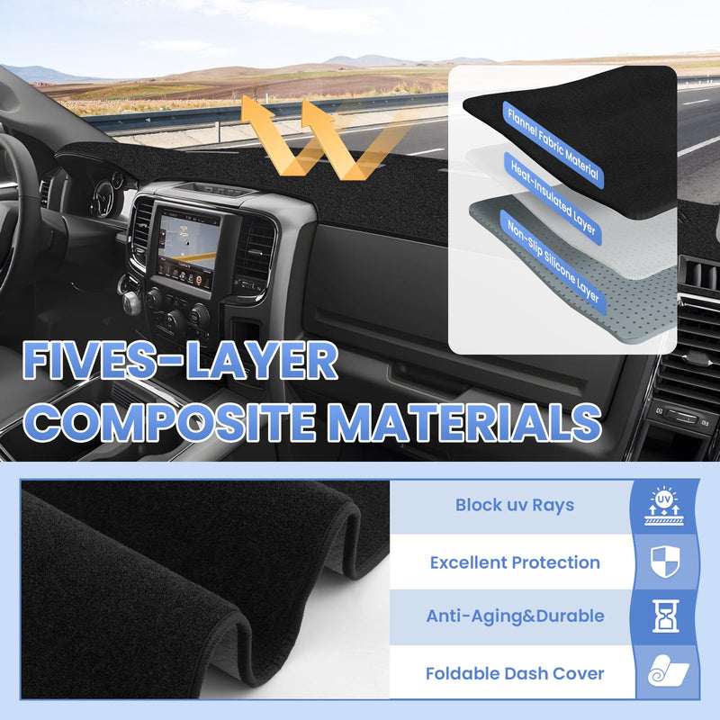 Dash Cover for 2010-2018 Dodge Ram 1500 2500 3500 Dashboard Cover Mat for Ram Suede Dash Mat Accessories Sun Shade Nonslip Mesh Protector No Glare(Without Hud) 10-18 Dodge Ram Dash Cover