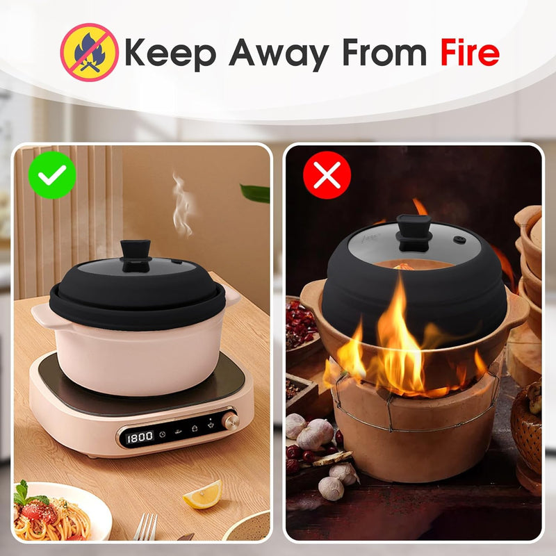 11.8 Inch Silicone & Glass Microwave Splatter Cover, Non-Plastic Collapsible Vented Microwave Food Cover With Heat Resistant Handle, Universal Fit Plates and Bowls, Black