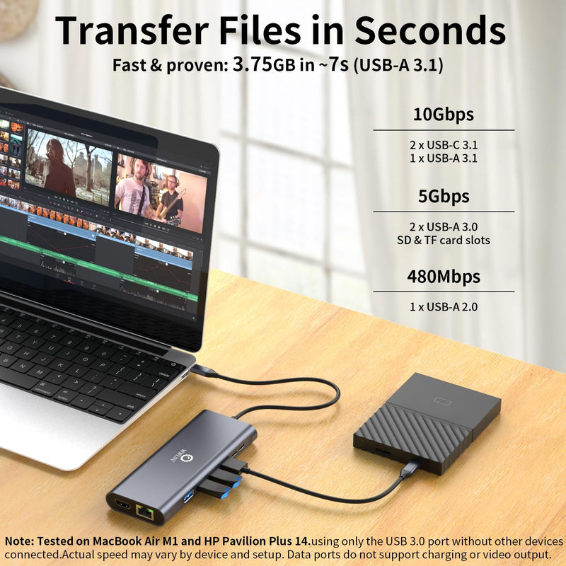 Docking Station 3 Monitors for HP/MacBook/Dell/Lenovo/Surface, USB C Docking Station with Dual 4K@60Hz HDMI & 4K DP, 14-in-1 USB C Hub with 100W PD, USB-A/C 3.1, 1Gbps Ethernet, SD/TF, 3.5mm Audio/Mic