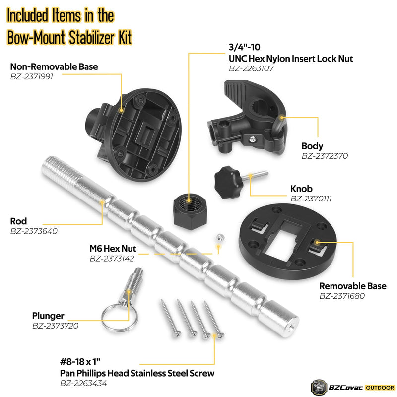Trolling Motor Stabilizer Support Mount for Minn Kota Terrova/Ulterra/PowerDrive/Riptide, Garmin Force Kraken, MotorGuide Xi5/Xi3/Tour Pro - Shock Absorber, Reduce Bounce - Adjustable Aluminum Rod