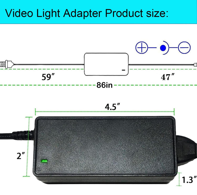 15V Video Light Power Adapter Compatible with GVM Great Videq Maker 520S 560AS 672S 680RS 480LS 480LSG 29W 800D 800D-RGB 40W High Beam Bi-Color LED Video Soft Light Panel XMX-6501EPT