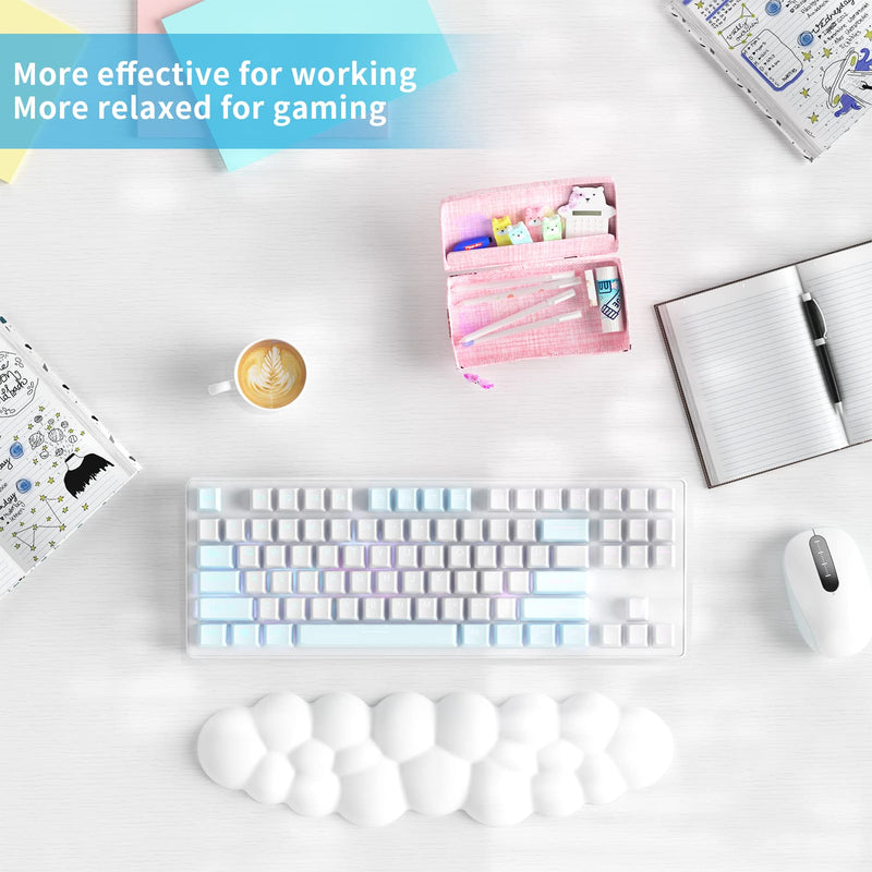  [AUSTRALIA] - Cloud Wrist Rest Keyboard, White Cloud Palm Rest with PU Leather Memory Foam Cute Keyboard Rest for Wrist Support and Arm Rest, Desk Cloud Wrist Pad for PC Gaming/Hand Cushion/Computer/Office