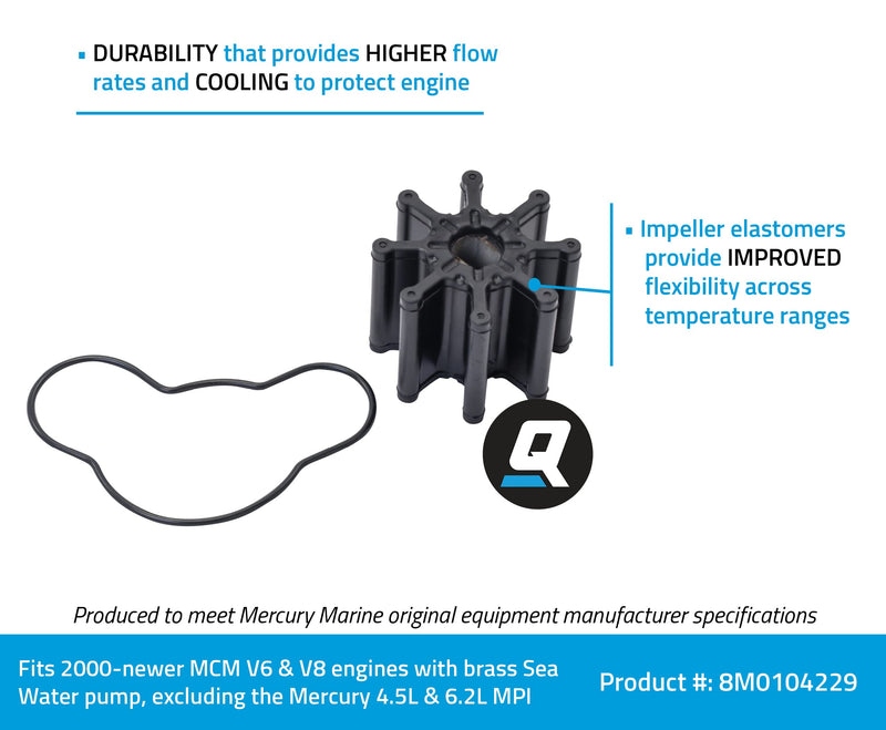 Quicksilver 8M0104229 Water Pump Repair Kit for V6 and V8 Powered MerCruiser Sterndrives