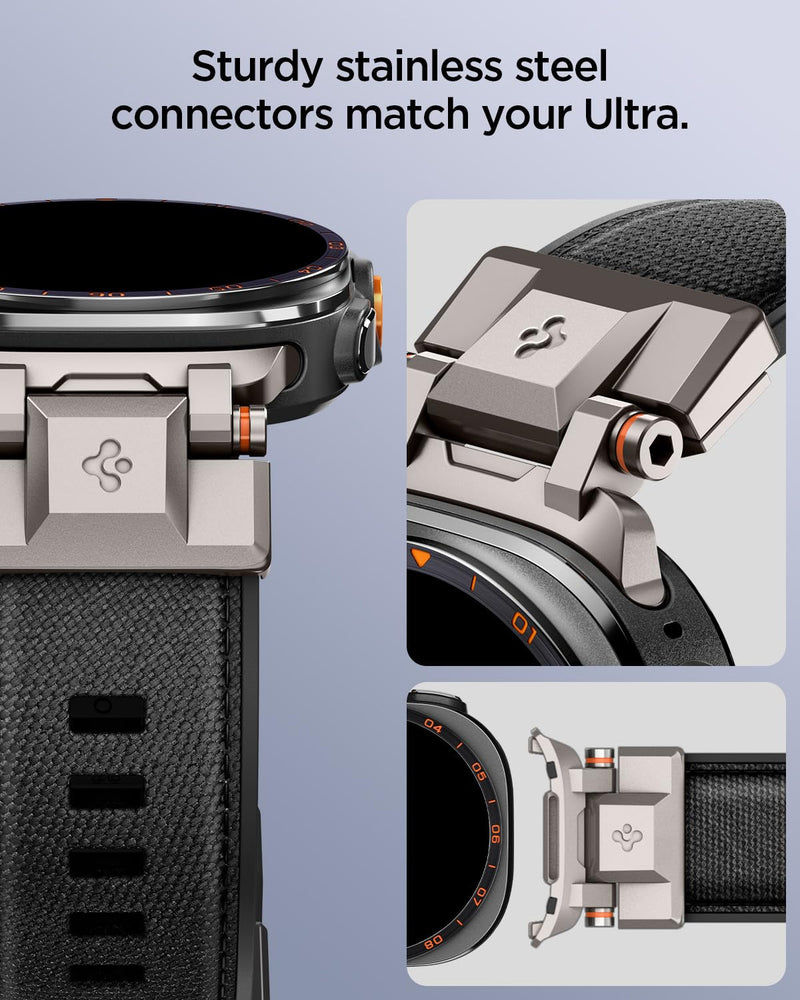 Spigen for Samsung Galaxy Watch Ultra 2/1 Band (2026/2025/2024) | Durable Metal Connector Premium Rugged Adjustable Replacement TPU Nylon Strap - Black