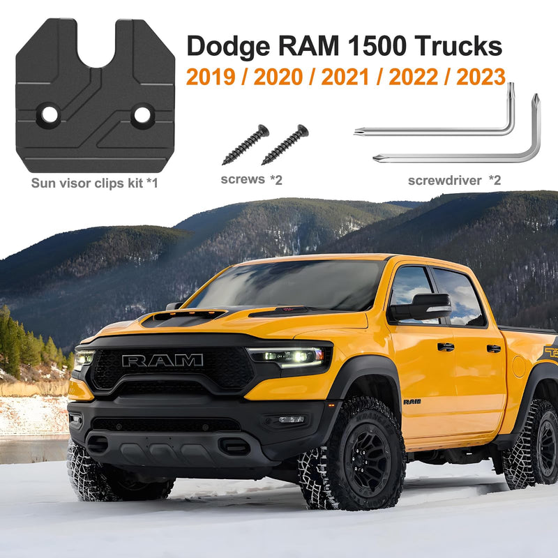 Sun Visor Repair Kit Fits for Dodge RAM 1500 Trucks 2019-2023, 1 Pack Aluminum Black Sun Visor Clip, Car Sun Visor Fixer, Truck Visor Clip Fix Kit, Visor Clips for Cars, Dodge Ram 1500 Accessories