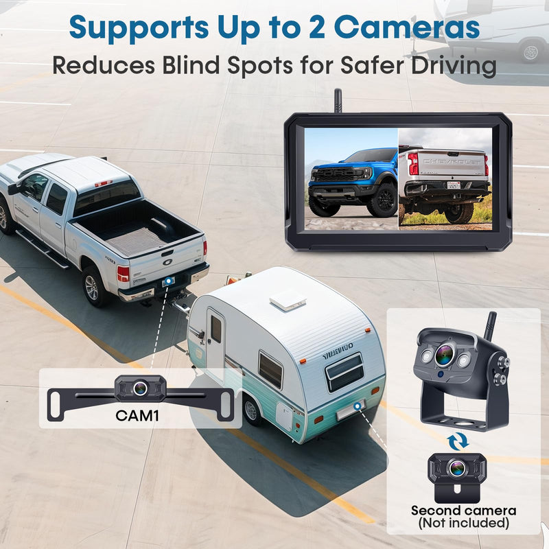 Wireless Backup Camera for Trucks: 5 Inch 1080P HD Display, Rear View Camera, IP69K Waterproof, Night Vision, Dual-Camera Support, DIY Installation, Customizable Parking Lines by Befumly H21 5'' + License Plate Camera