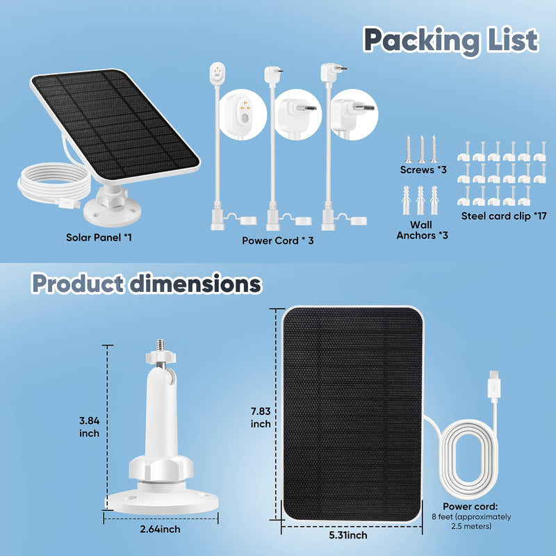 Solar Panel with Battery Compatible with Arlo Pro 6XL/6/5S/3, Ultra Camera | 4W Solar Panel Charger for Arlo Series, Weatherproof, Adjustable Wall Mount, 10ft/3m Cable