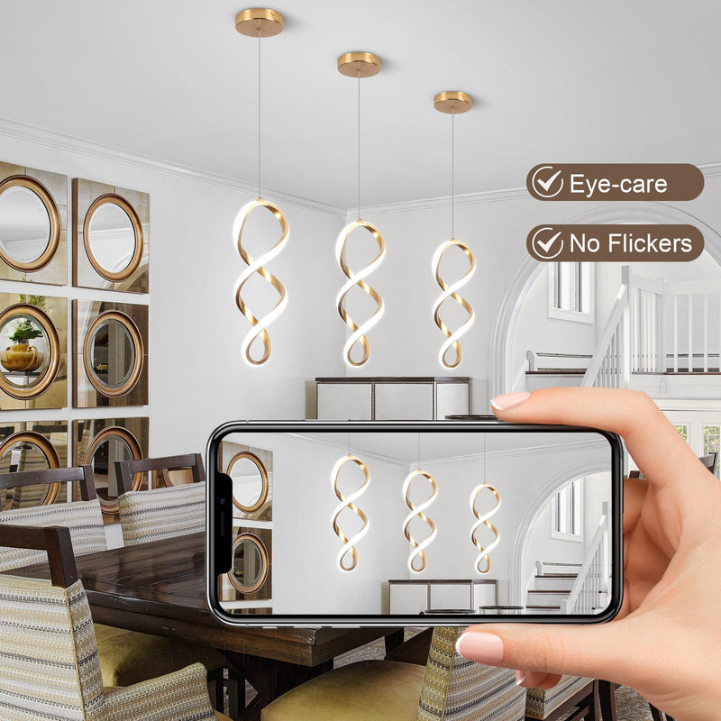 Gold Led Pendant Lights Kitchen Island,5500K Modern Led Pendant Lighting Over Island, Adjustable Hanging Pendant Light Fixtures for Kitchen Bedroom Dining Room Sink, 1 Pack Gold