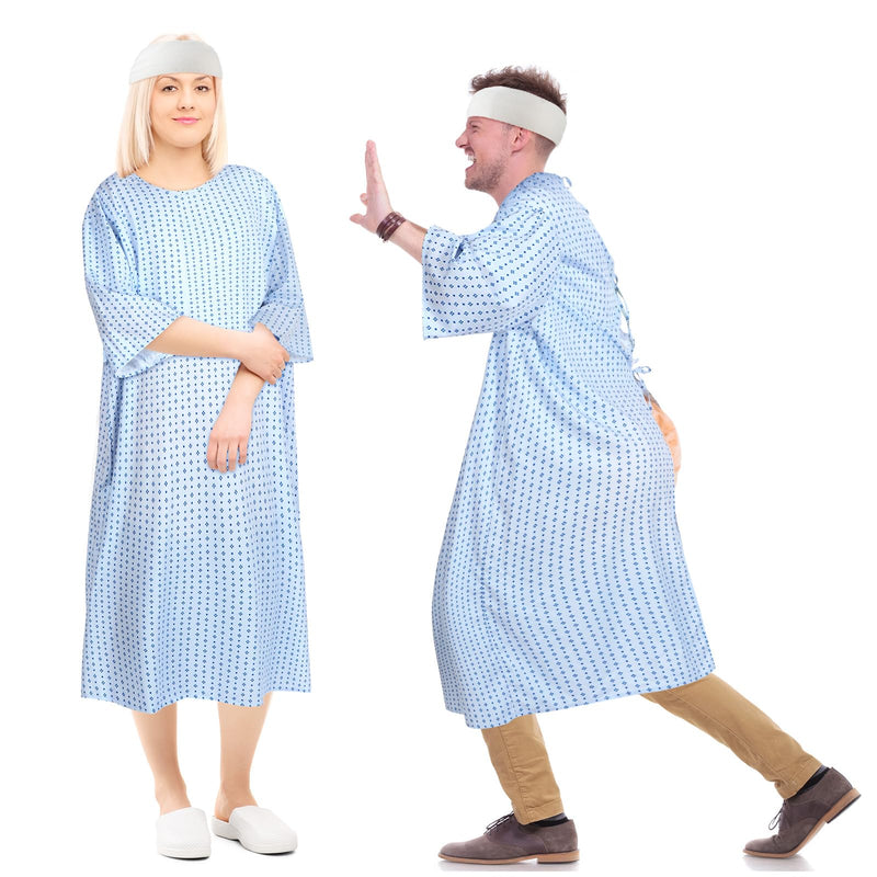 Liitrsh 3 Pcs Patient Gown Party Costume Set Unisex Funny Mardi Gras Cosplay Hospital Gown Butt Cheeks Costume Bandage for Cosplay Dress up Party Blue