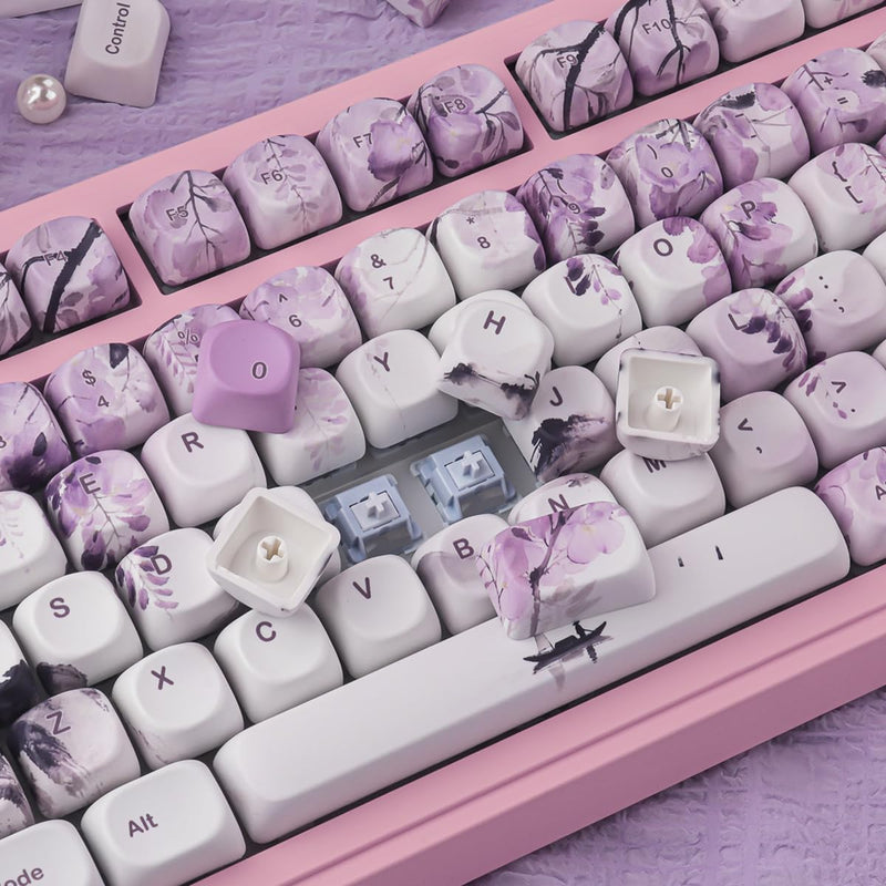 Tsungup MOA PBT Keycaps - Custom Japanese Purple Wisteria Key caps Keyboard | Tsungup 132 Keys Cute Custom Dye Sub Key Caps Keyboard Keycap Set for MX Switches Mechanical