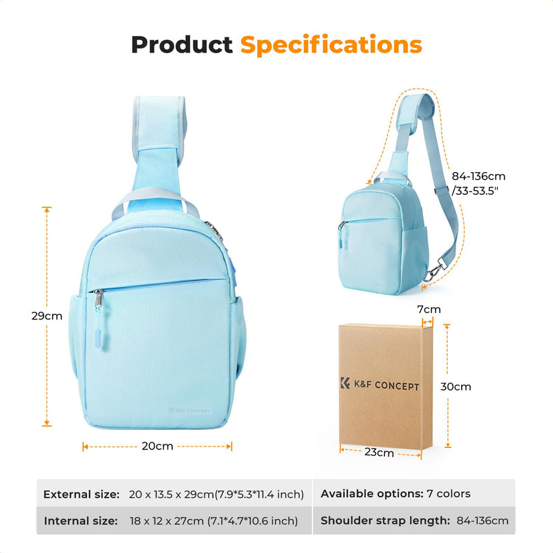K&F CONCEPT Camera Sling Bag, Compact Crossbody Bag for DSLR Mirrorless | Lightweight Fabric, with Tripod Holder, Quick Access & Custom Dividers, Men & Women, for Sony Canon Nikon, Blue, BS06 Sling Bag-5L