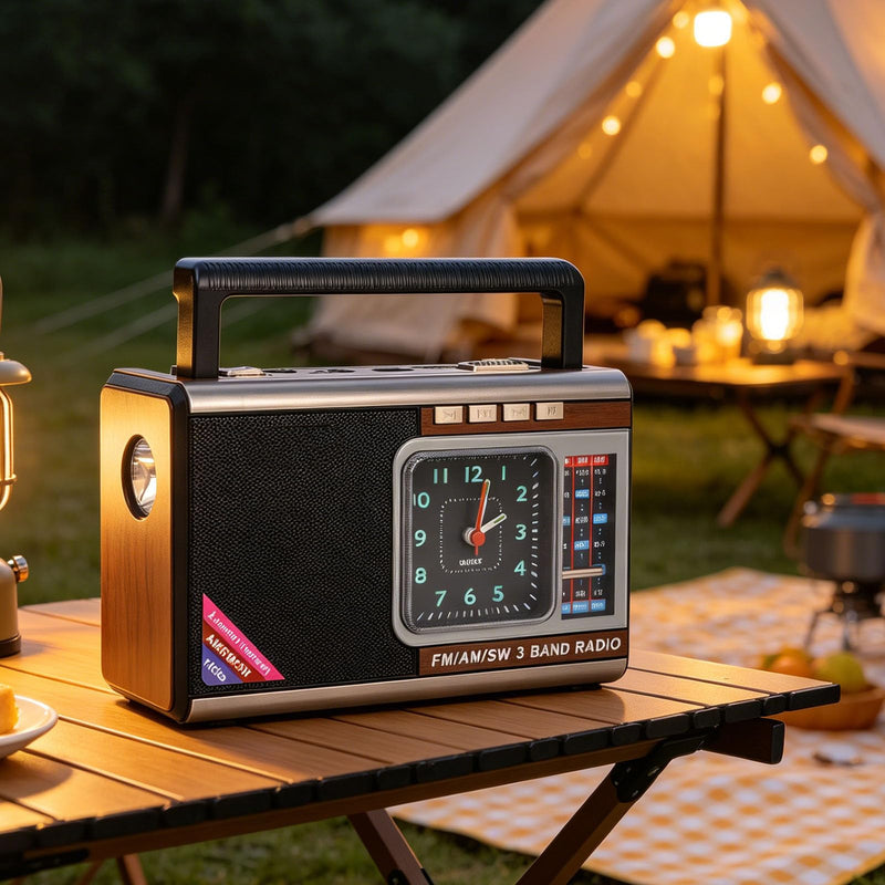 Bewinner Retro Portable Radio | Solar Powered, AM/FM/SW Receiver with USB/SD Playback, Built in Flashlight & Clock for Camping & Outdoor Use