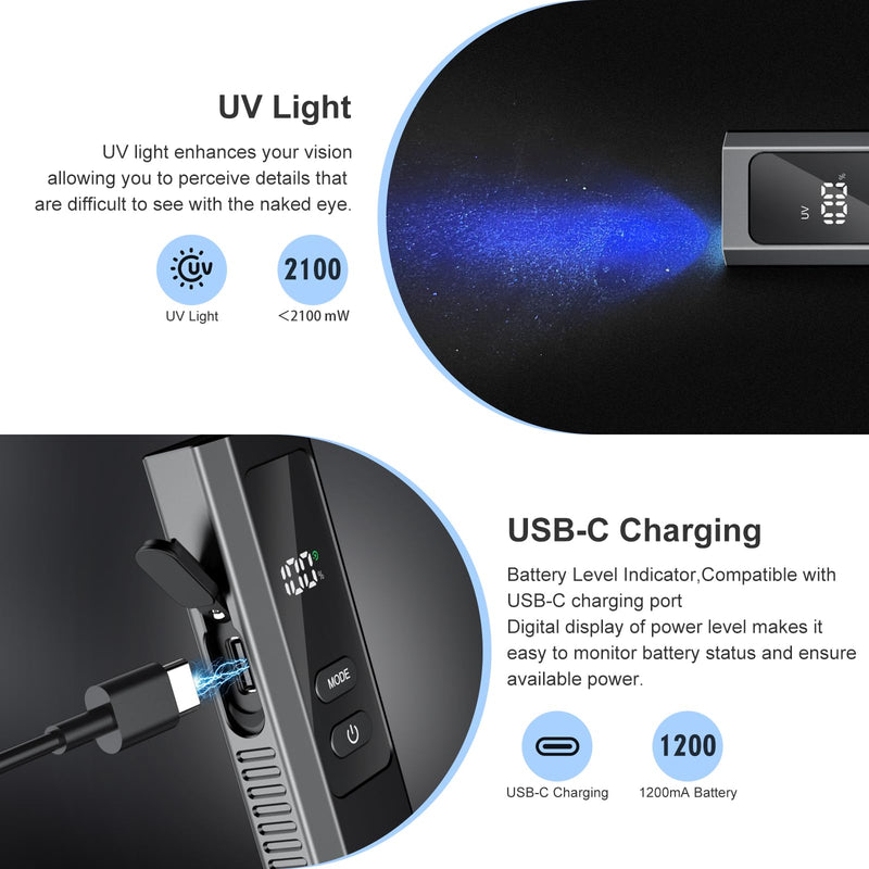 5 IN1 Rechargeable EDC Flat Flashlight, PRO Flashlight with Green Beam, UV and White LED Combo, High Lumens Pocket Lights with Magnet, LT010 Four Sources Perfect for Checking Work (Black) Black