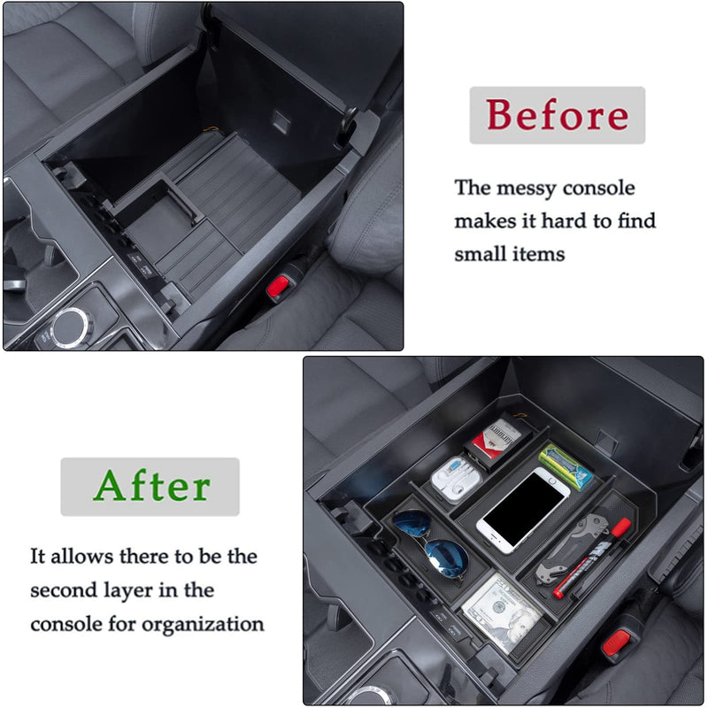 JDMCAR Center Console Organizer Compatible with 2022 2023 2024 2025 Toyota Tundra Accessories and 2023-2025 toyota sequoia Armrest Secondary Storage Box ABS Material with Non-Slip Mats (Black Trim) black