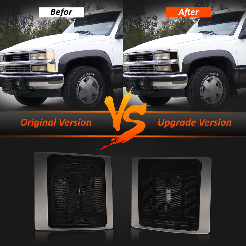  [AUSTRALIA] - Bestview Front Turn Signal Corner Light Assembly, Upper Lower Side Marker Reflector Lamp, Chrome Housing Smoked Lens Compatible with Chevy C/K 10 Pickup Truck 1500 2500 3500 1994-1998 Tahoe 1995-1999