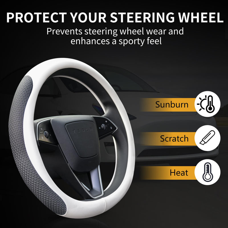  [AUSTRALIA] - Premium Leather Steering Wheel Cover for Tesla Model 3/Y 2016-2025 2026 Juniper/Highland, Non-Slip Breathable Tesla Model 3/Y Steering Wheel Protector, White