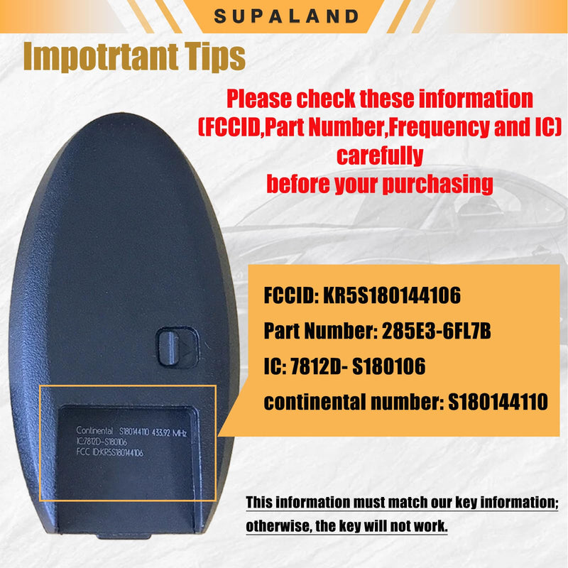SUPALAND Key Fob Replacement Fits for Nissan Rogue 2017 2018 2019 2020 Keyless Entry Remote Control Push Start Key KR5S180144106 7812D-S180106 S180144110 285E3-6FL7B 5-Button (Set of 2)