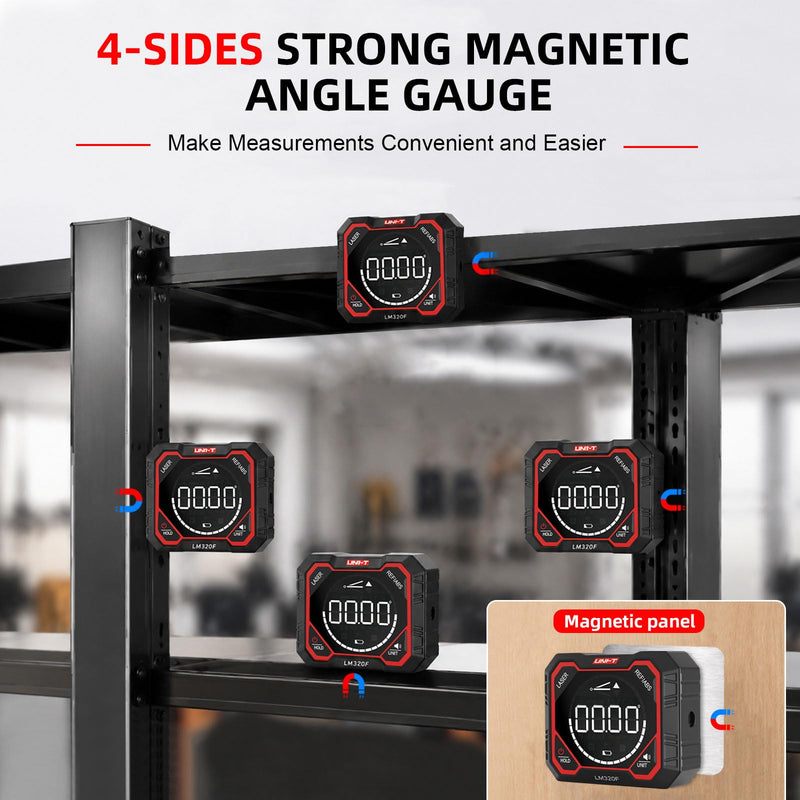 Digital Angle Finder Gauge 3 Laser Level UNI-T Magnetic Inclinometer 1000mA 3 Laser Line + 4-Side Magnets - LM320F