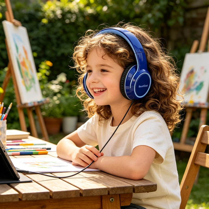 Kids Headphones for kids Over-Ear headset Limited 80/95DB 3.5mm Blue | Children's headphones, comfortable and perfect