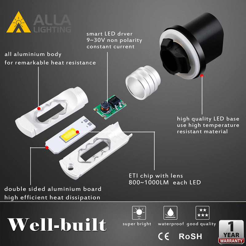 Alla Lighting 3800lm 899 880 LED Fog Light Bulbs, Super Bright PG13 Base 884 885 887 893 H27 H32, ETI 56-SMD (6000K Xenon White) 6000K Xenon White
