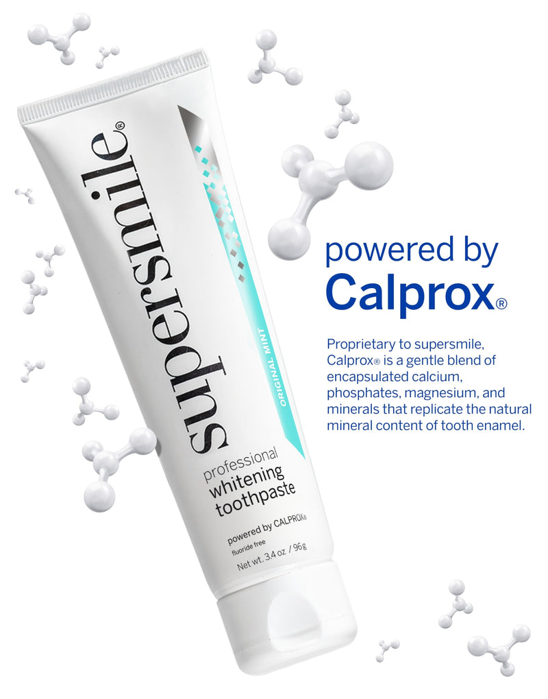 Supersmile Original Mint Fluoride-Free Whitening Toothpaste, 3.4 oz, TSA Approved Travel Size Toothpaste with Calprox®, Whitens 5.5 Shades in 7 Days, RDA 65 Low Abrasion, Enamel Safe for Veneers 3.4 Ounce (Pack of 1)