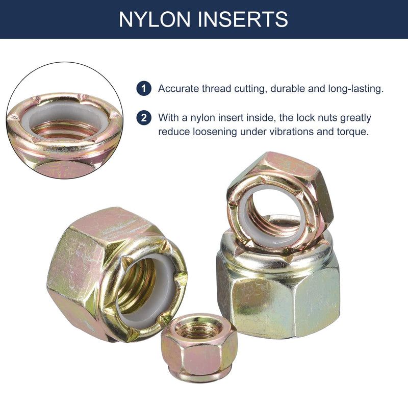 uxcell 50Pcs 1/2"-13 Nylon Insert Hex Lock Nuts, Carbon Steel Self-Locking Nylon Insert Stop Nut for Industrial Construction Fasteners, Color Zinc&White 50