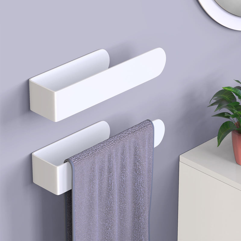 HUFEEOH 2 Pack Adhesive Hand Towel Holder, Kitchen Towel Rack Towel Bars Wall Mounted, Stainless Steel Bath Towel Hanger for Bathroom Hotel Kitchen (White, 8 Inch(2PC)) White 8 Inch (2PC)