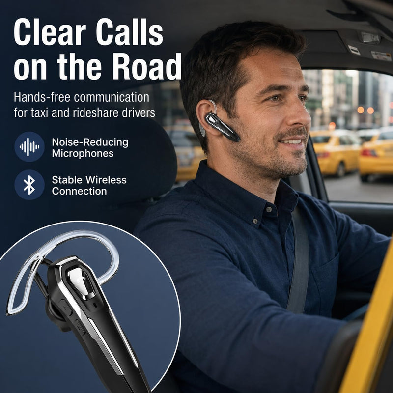 Sliver Bluetooth Earpiece with Mic, Mono Wireless Headset, 30H Call Time, Dual MEMS Mics, Mute Button, USB-C Charging, Voice Assistant, for Office Driving Cell Phones