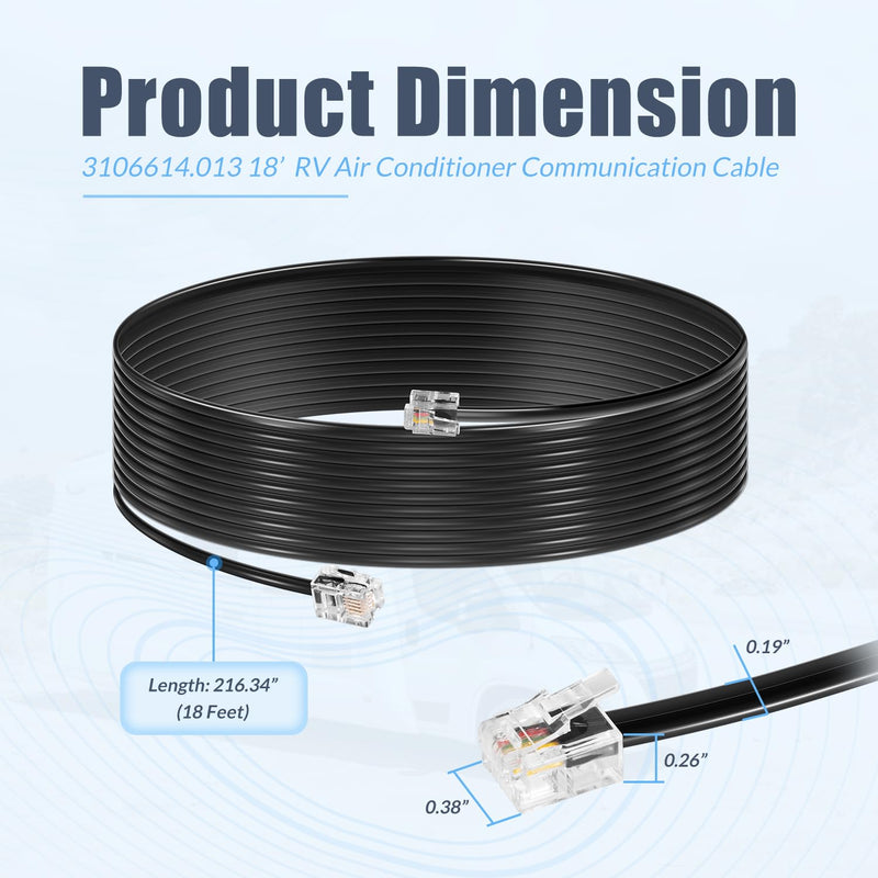 3106614.013 18’ RV Air Conditioner Communication Cable Fit for Dometic Multi-Zone Thermostats CCC and CCC II, Plug-and-Play, Replace for 3308013.006 3106614.013 18’