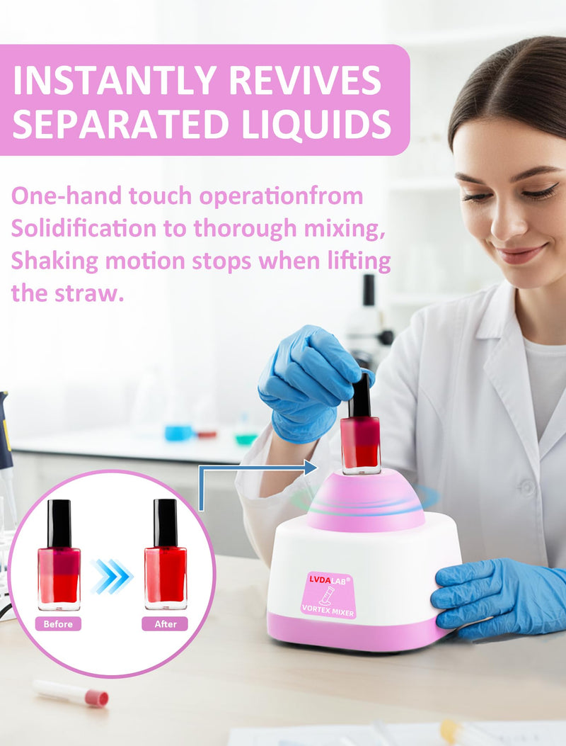 Mini Vortex Mixer, Nail Polish Shaker, Hobby Vortex Paint Mixer, 3500RPM Model Paint Shaker for Gel Polish, Acrylic Paints, Eyelash Adhesives, Tattoo Ink, 120PCS Stainless Steel 304 Mixing Balls(PINK) PINK
