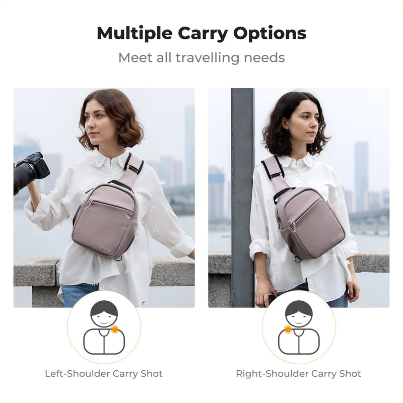 K&F CONCEPT Camera Sling Bag, Compact Crossbody Bag for DSLR Mirrorless | Lightweight Fabric, with Tripod Holder, Quick Access & Custom Dividers, Men & Women, for Sony Canon Nikon, Gray Pink, BS06 Grey Pink Sling Bag-5L