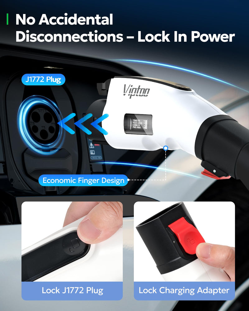 for Tesla to J1772 Adapter with Screen Display [Only to J1772], 60Amp 250V Converter with Press-Lock, Compatible with Tesla Charger Connectors, Destination/Mobile Chargers white
