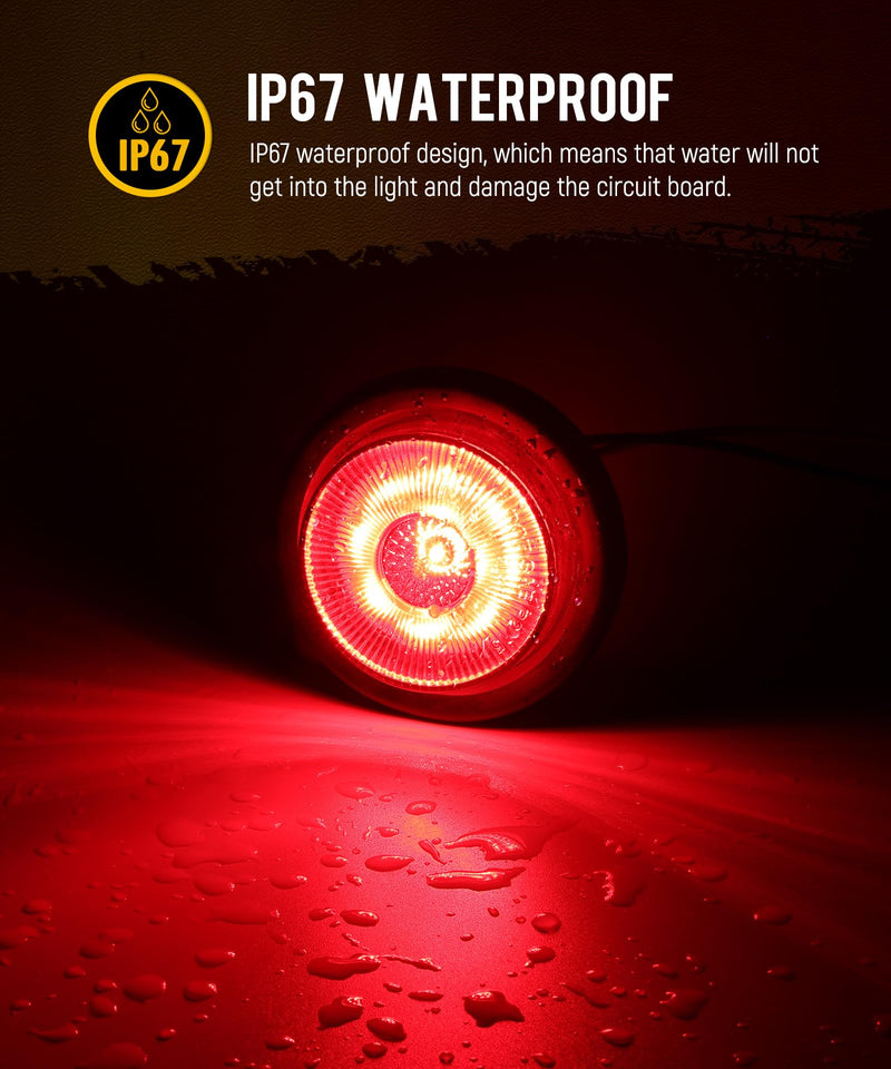 Partsam 5Pcs 2.5 inch Round Red 13LED Trailer Trucks Side Marker Clearance Lights with Reflectors, IP67 Waterproof, Includes Pigtails and Rubber Grommets