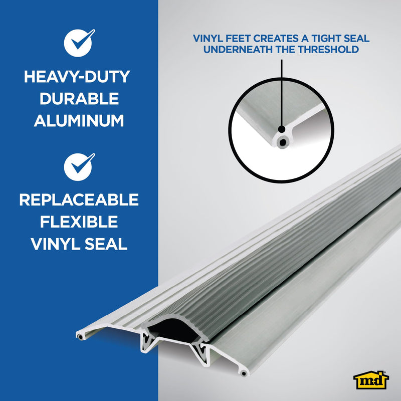 M-D Building Products 08102 3-3/4 in. x 3/4 in. x 36 in. Silver Aluminum and Vinyl Heavy-Duty Low-Profile Threshold 36" L x 3-3/4" W x 3/4" H - Silver