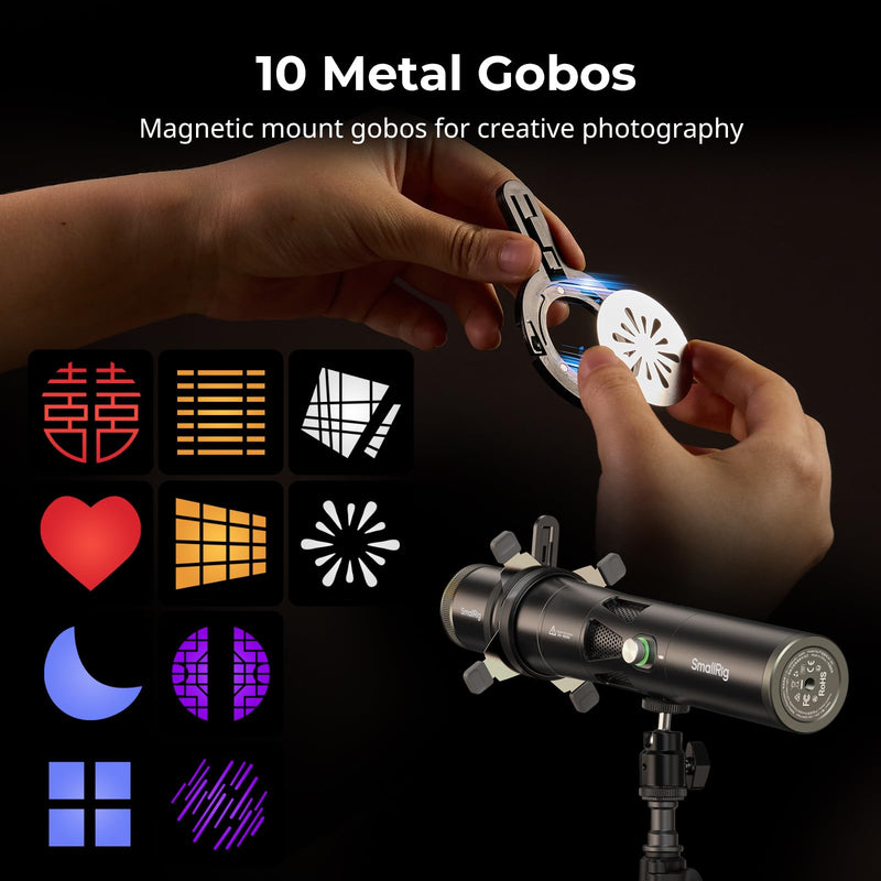 SmallRig SP Air Spotlight, 36° Optical Projection Lens, 4X Brightness | Built-in Framing Shutters, a GOBO Holder & 10 Metal Gobos, Snoot Photography Attachment Only for RF 10C/20C Flashlight - 6376