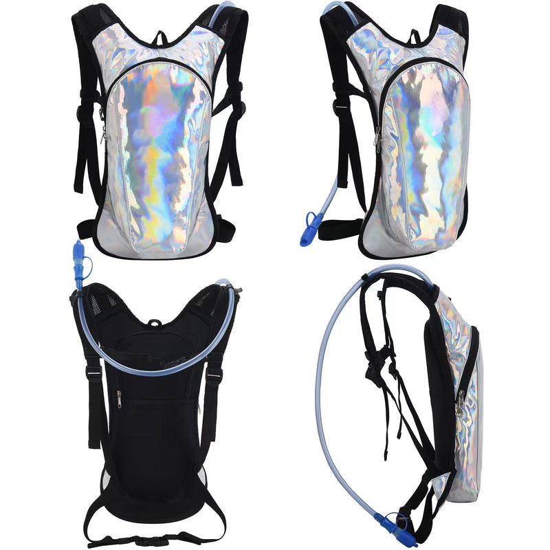 Roptat Hydration Backpack Pack with 2L Hydration Bladder - Lightweight Water Backpack Water Pouch for Women Men Running Riding Biking Music Festival Sliver-Laser